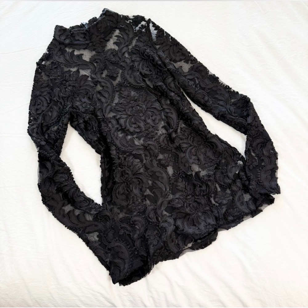 Alice McCall Entitled Top Black Sheer Lace High Neck Long Sleeve Size US 8 - Picture 2 of 7